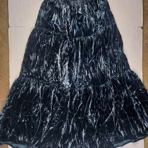 Diamond L Western Wear Crush Velvet Prairie Maxi Skirt Dark Green/blue Small